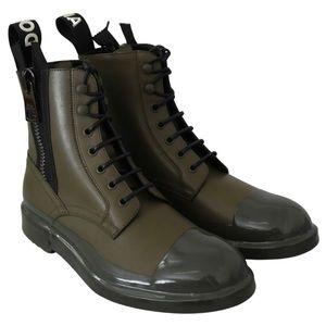 Dolce & Gabbana Green Leather Ankle Boots